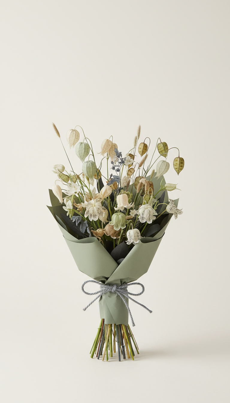 Rare bloom bouquet in eucalyptus wrapping
