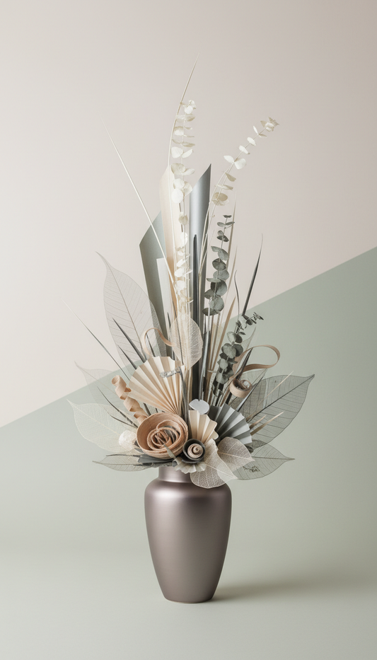 Tall bouquet in pewter ceramic vase