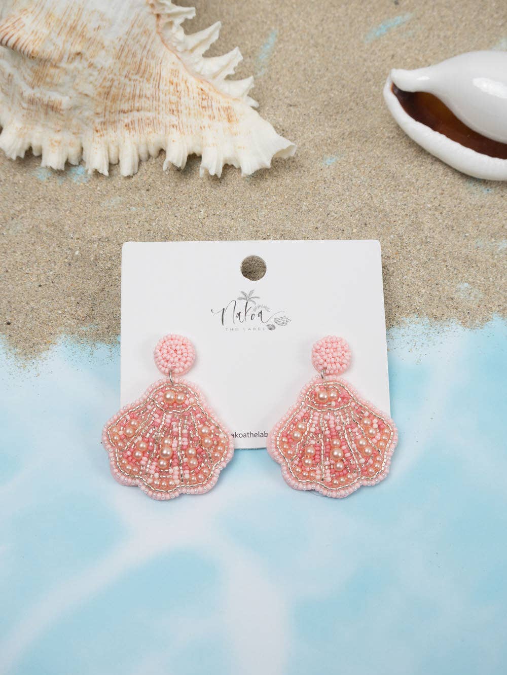 Sea Shell Beaded Earrings - Light Pink