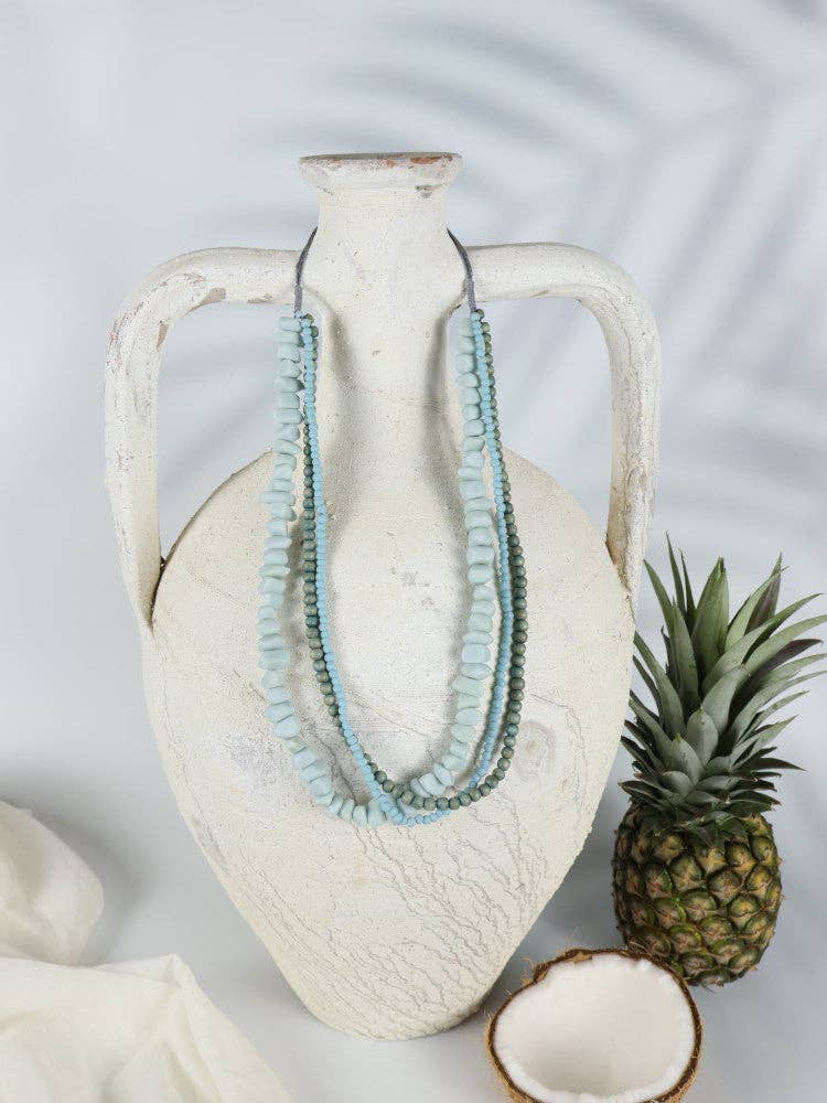 Timber Bead Necklace - Waipahu - Aqua