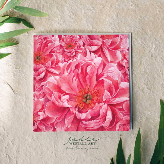 Peony Party - Floral Watercolour Painted Greeting Card
