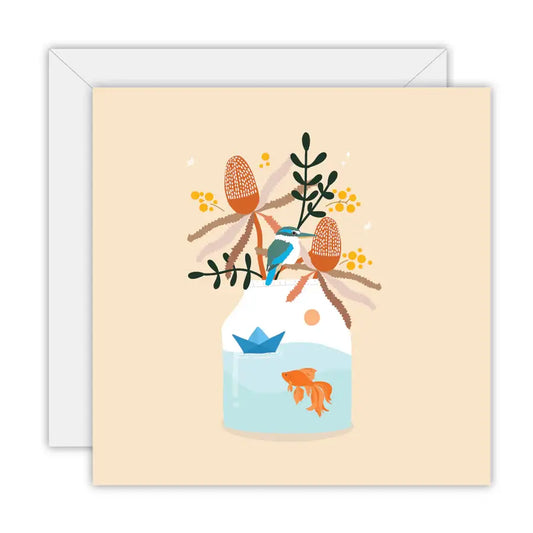 Floral with Australian Kingfisher - Greeting Card