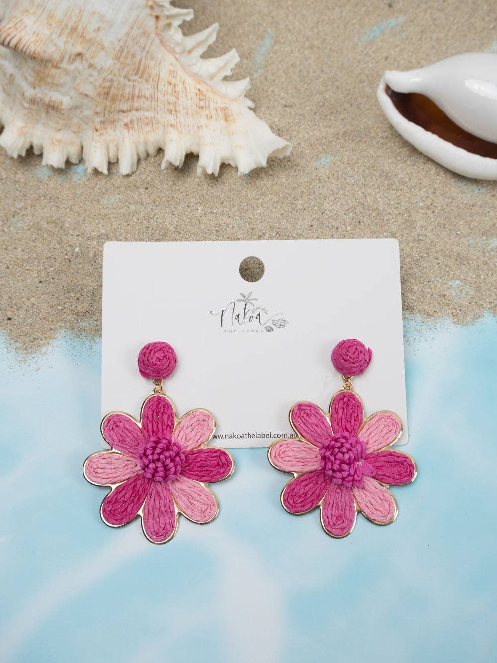 Daisy Delight Raffia Earrings - Bubblegum Pink