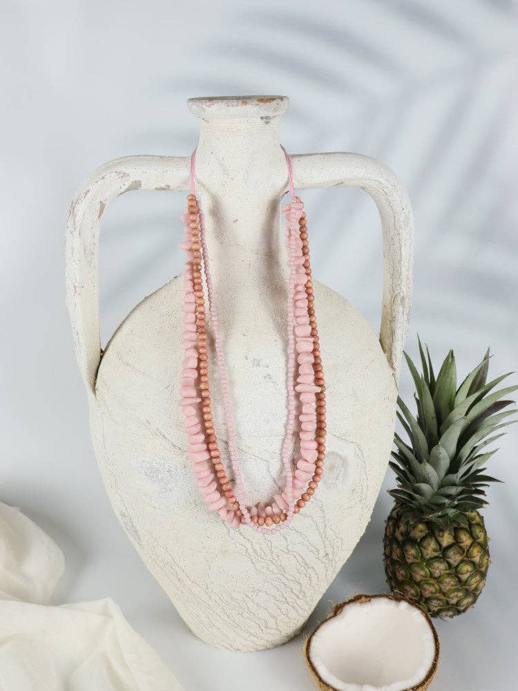 Timber Bead Necklace - Waipahu - Pink