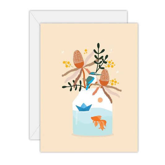 Floral with Australian Kingfisher - Greeting Card