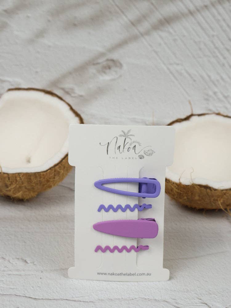 Hair Clip - Set of 4 - Squiggles - Boysenberry