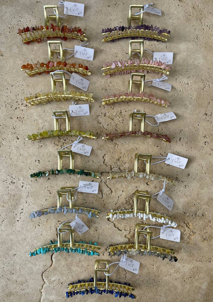 Crystal Beaded Claw Clip - Orange