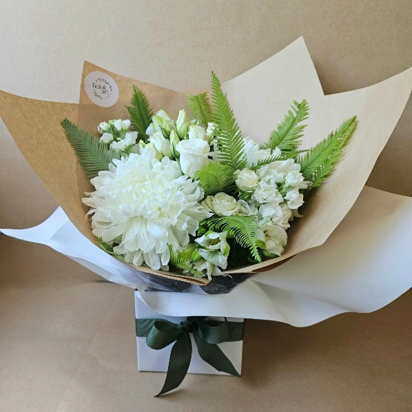 White and Green Neutral Boxed Flower Arrangement