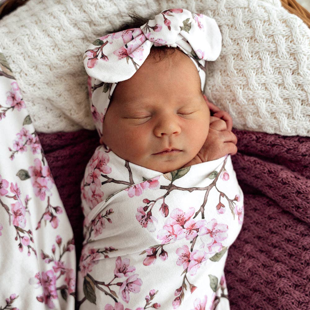 Cherry Blossom Organic Jersey Wrap & Topknot Set