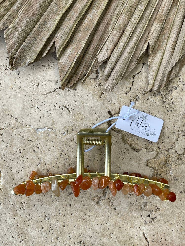 Crystal Beaded Claw Clip - Orange
