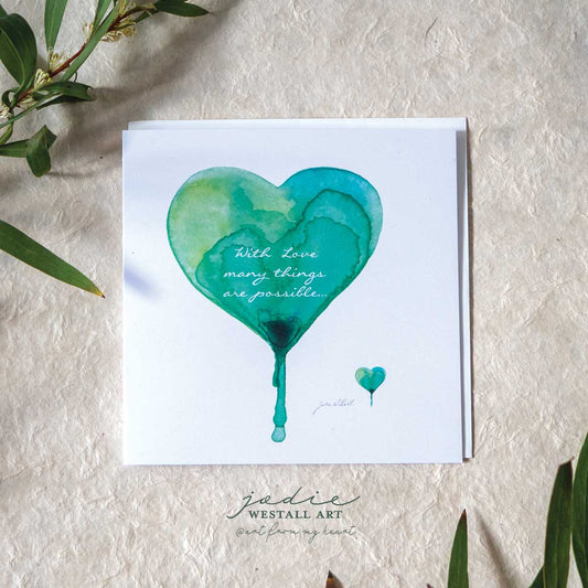 Green Love Heart - Greeting Card