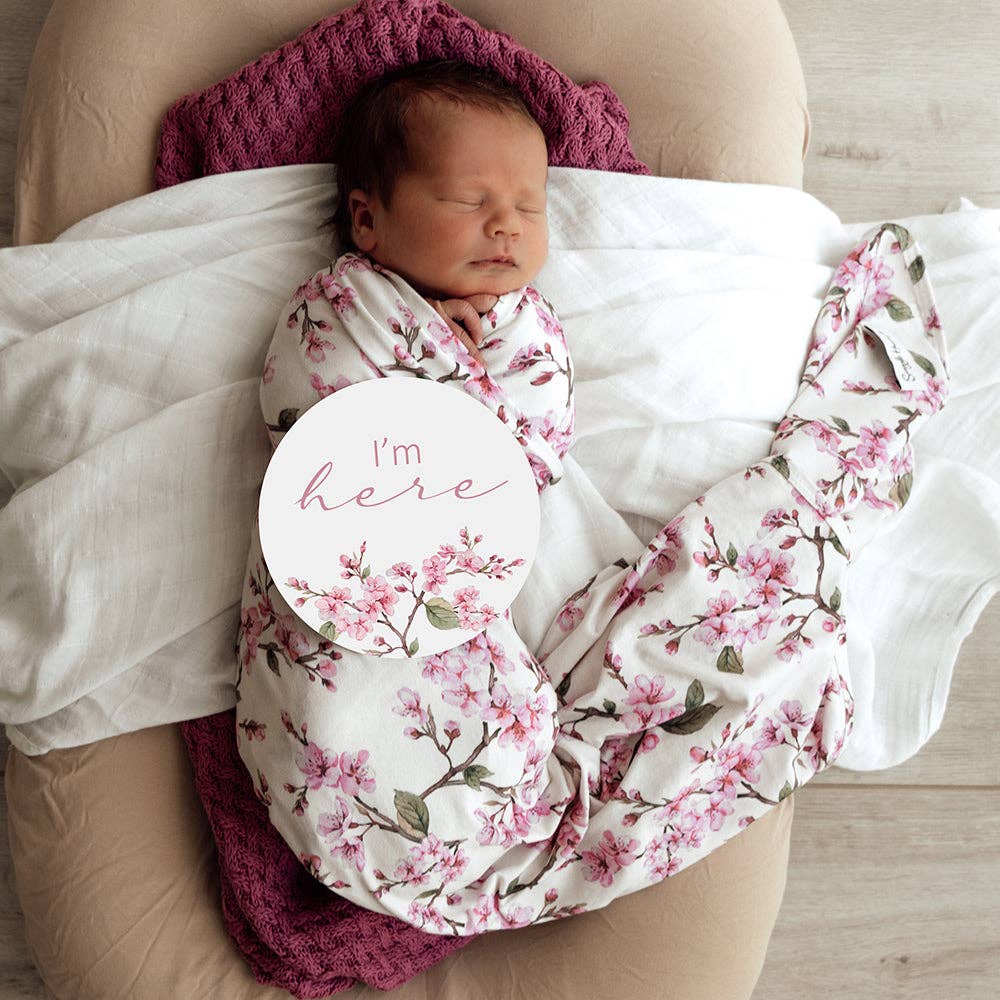 Cherry Blossom Organic Jersey Wrap & Topknot Set