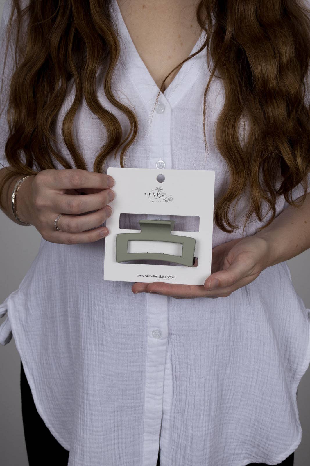 Claw Clip -- Elongated Rectangle - Sage
