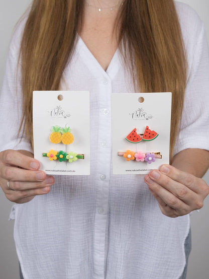 Tropicana Hair Clips - Set of 2 - Pineapples & Flowers