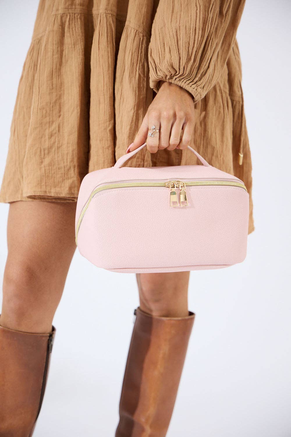 Vegan PU Leather Cosmetic Beauty Bag - Set Of 3 - Light Pink