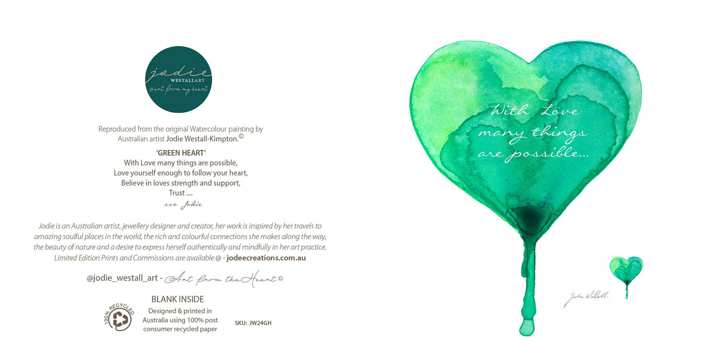 Green Love Heart - Greeting Card