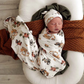 Baby Gift - Organic Snuggle Swaddle Wrap and Topknot or Beanie Set