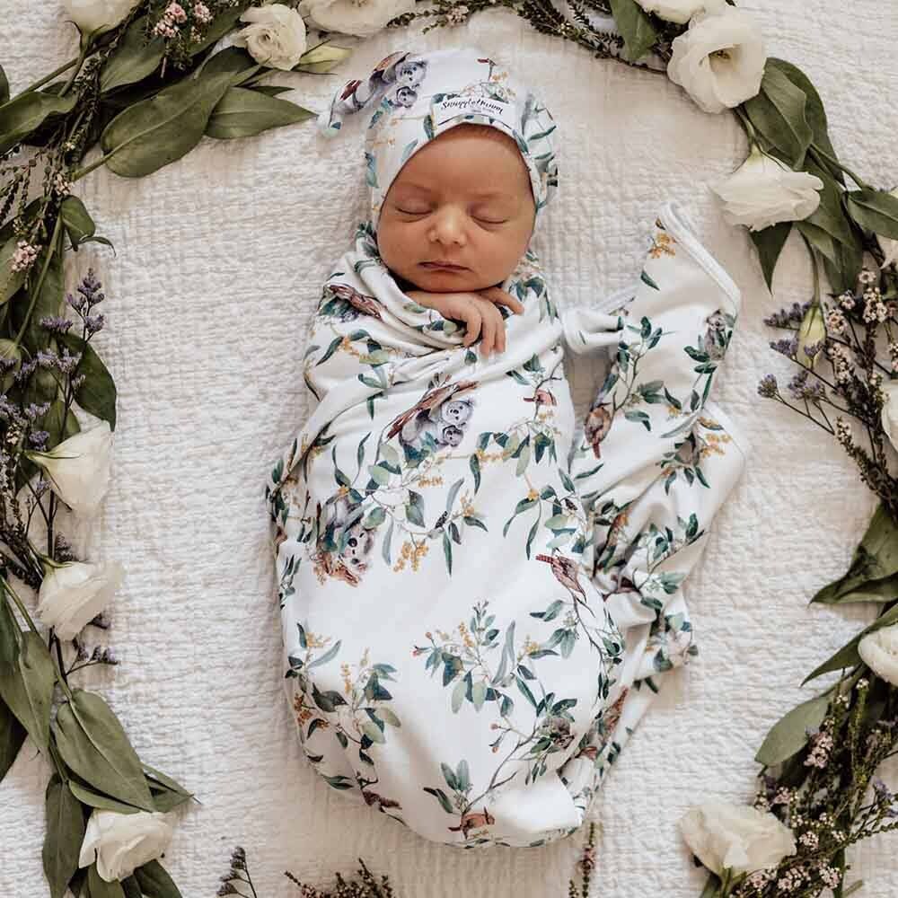 Baby gift organic swaddle wrap eucalyptus print
