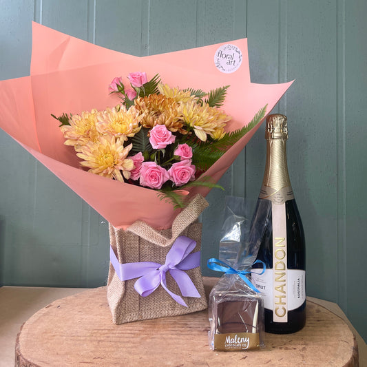 flowers, Chandon and chocolates