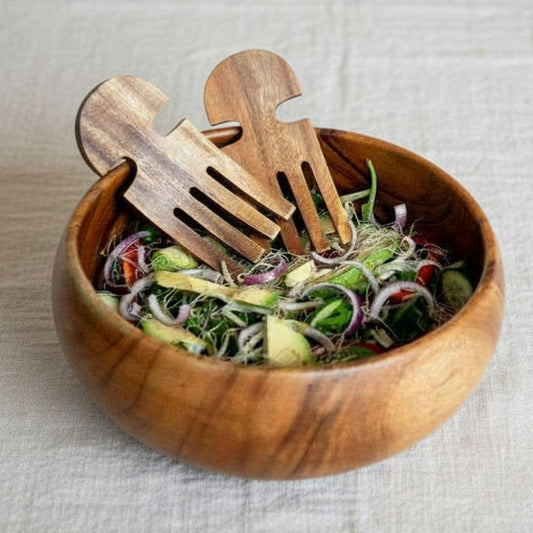Acacia Round End Salad Hands