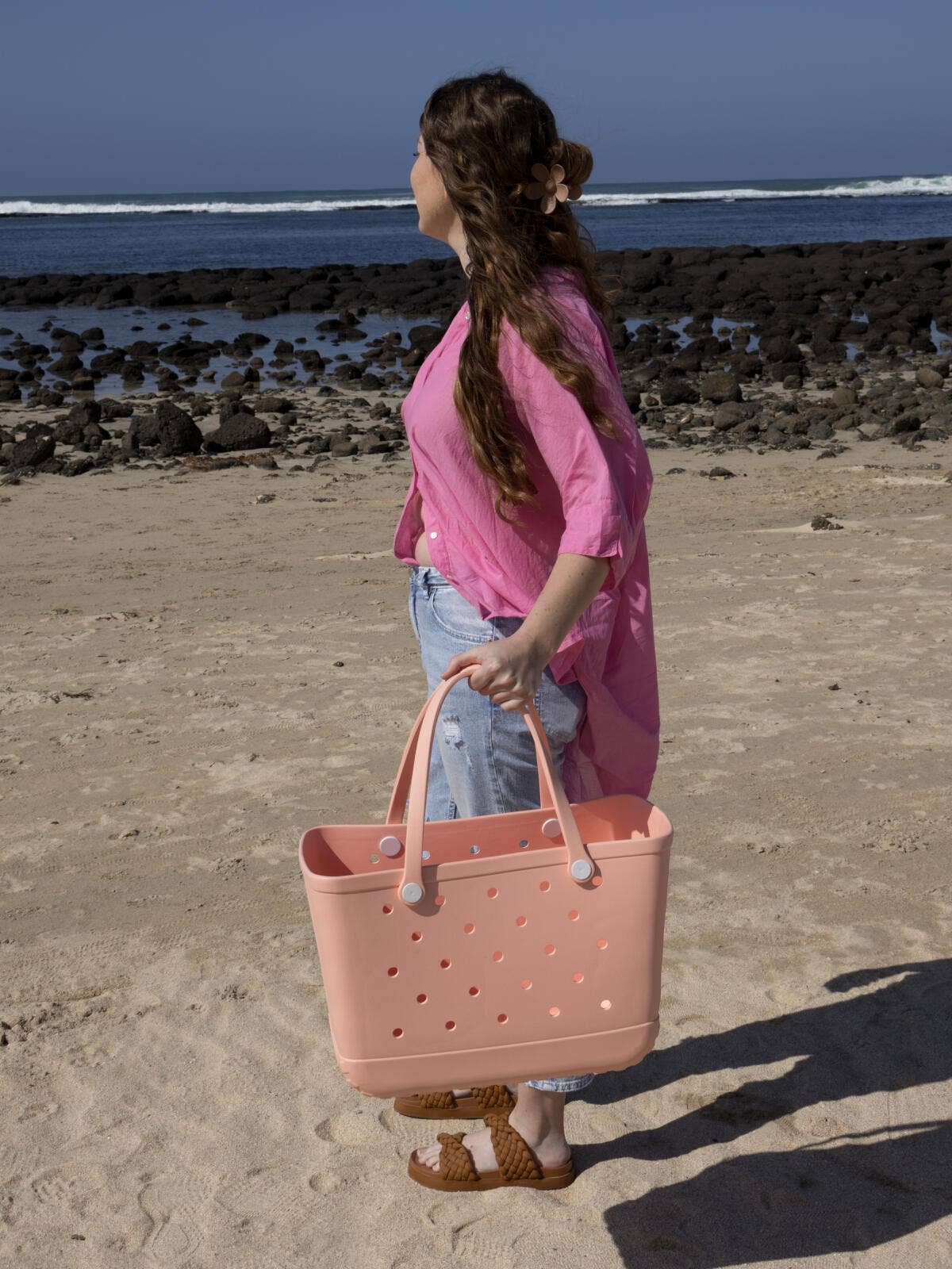 Aloha Vegan Tote Beach Bag - Peach - Large