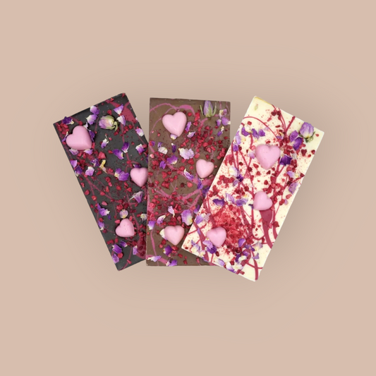 chocolate with hearts and edible flowers