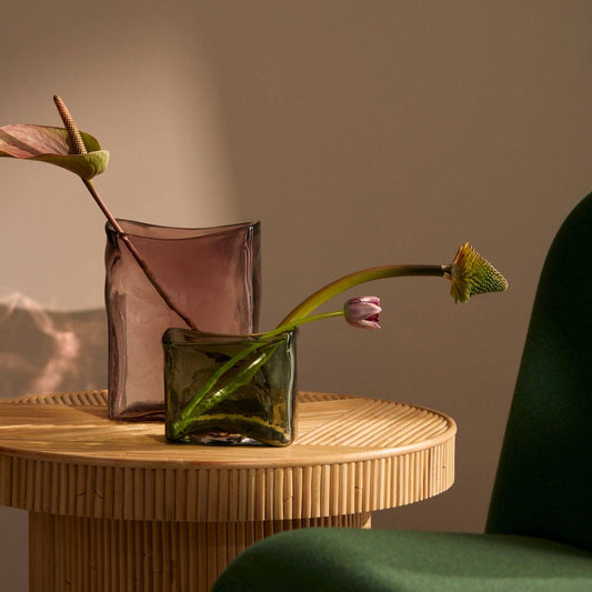 green and pink glass vase
