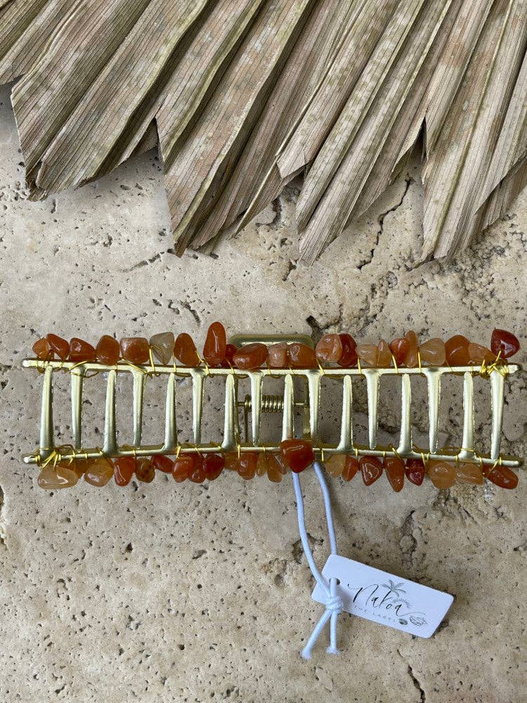 Crystal Beaded Claw Clip - Orange