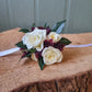 Wrist corsage burgundy and white