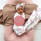 baby swaddle wrap and topknot set pink floral print