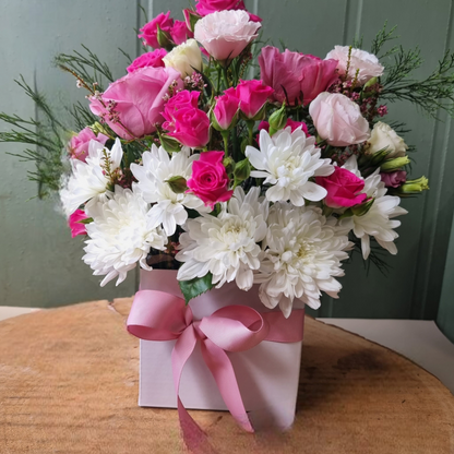 pink and white flower box